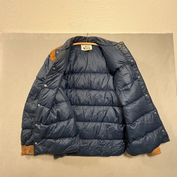 Vintage 80s Woolrich Prime Northern Down Shirt Jacket Suede Western Yoke Navy XL - Picture 6 of 14